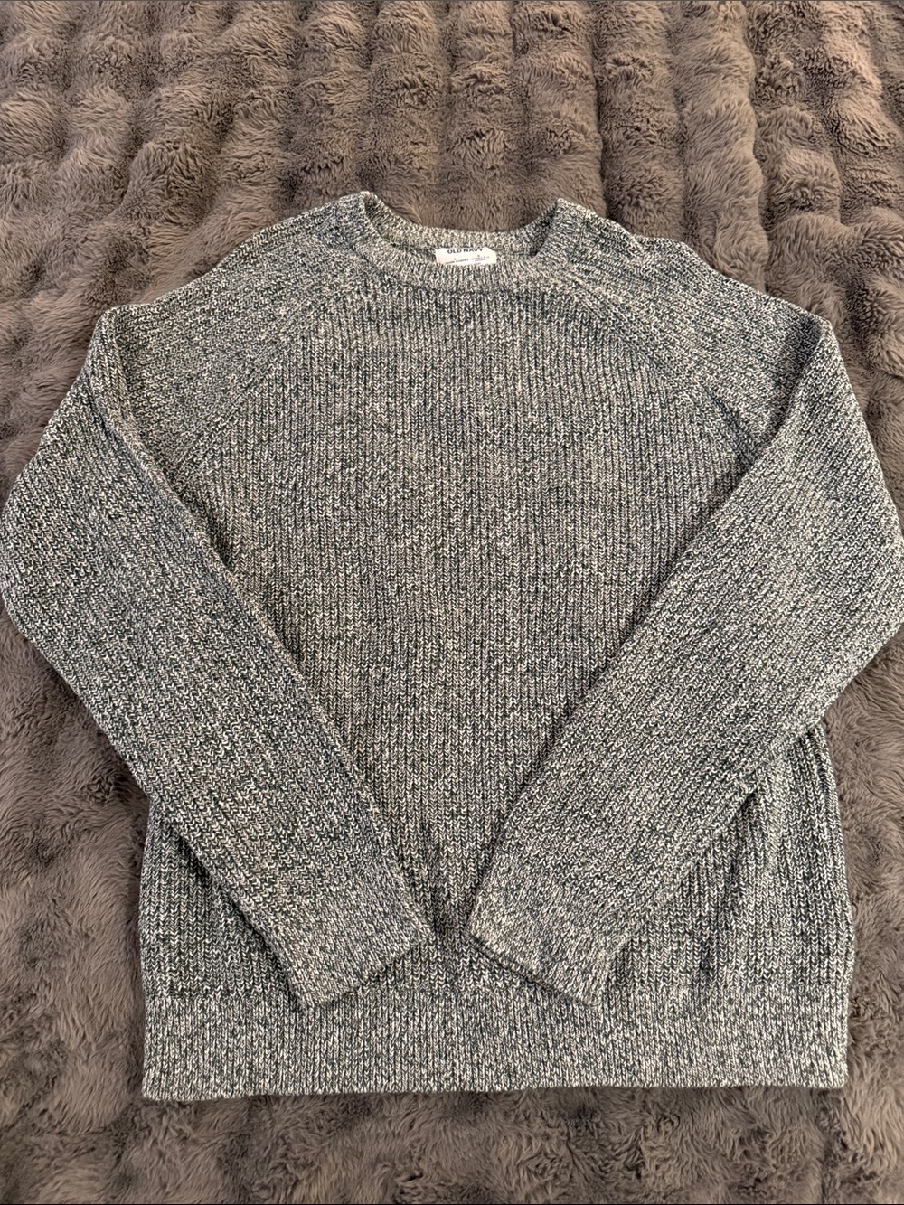 Old Navy Green & White Gray Marled Crewneck Sweater